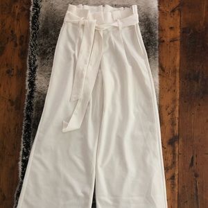 White Self Tie Paperbag Waist Pants